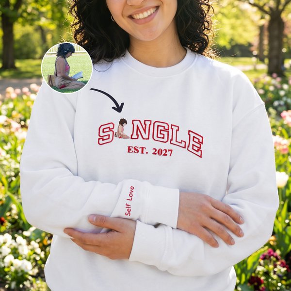 Personalised Multicolor Embroidered Single Photo Soft T-shirt Sweatshirt Hoodie with Year Daily Wear Birthday Gift for Youth Friend