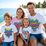 Personalised Family Vibes Multicolor Graphic 100% Cotton T-shirt with Name and Year Summer Holiday Parent-Child Beach Trip Gift for Family