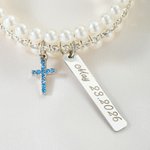 Personalizada Perla Rhinestone Cruz Bouquet Charm con Texto Aniversario Ducha Nupcial Regalo de boda para la novia