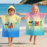 Personalised Summer Theme Doodle Name Quick Dry Hooded Beach Towel with Name Beach Pool Party Birthday Gift for Kids Family
