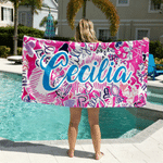 Toalla de Playa Personalizada con Nombre Floral Suave de Secado Rápido Fiesta en la Playa Regalo de Viaje en Verano para Mujer Niña
