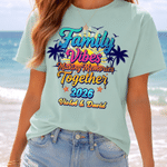Personalised Family Vibes Multicolor Graphic 100% Cotton T-shirt with Name and Year Summer Holiday Parent-Child Beach Trip Gift for Family