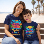 Personalised Family Vibes Multicolor Graphic 100% Cotton T-shirt with Name and Year Summer Holiday Parent-Child Beach Trip Gift for Family