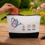 Personalized Embroidered Bow Watering Can Birth Flower Makeup Bag with Name Anniversary Thanksgiving Day Birthday Gift for Mom Woman