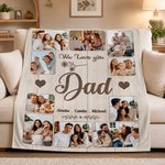Personalized 10 Family Photos Soft Throw Blanket with 1-8 Names and Text Home Decor Birthday Father's Day Gift for Dad Grandpa
