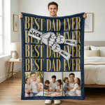 Personalized Parent-Child Fist Bump Photo Soft Throw Blanket with Name Room Decor Father's Day Birthday Gift for Father Grandfather