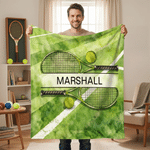Personalized Tennis Racket Ball Design Soft Throw Blanket with Name Tennis Match Birthday Gift for Tennis Players Lovers