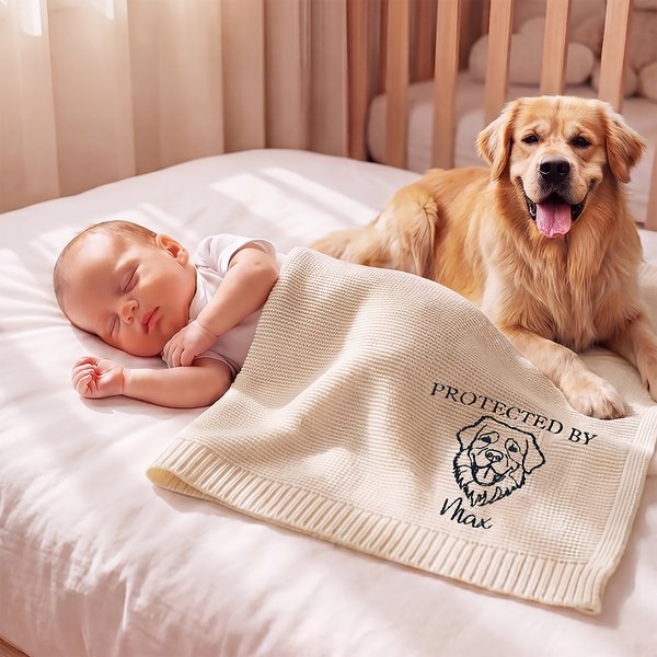 Gepersonaliseerd Geborduurd Beschermd Door Gebreid Zacht Katoenen Babydeken met Naam Baby Shower Verjaardagsgeschenk voor Pasgeborenen Kinderen