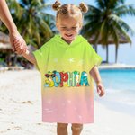 Personalised Summer Theme Doodle Name Quick Dry Hooded Beach Towel with Name Beach Pool Party Birthday Gift for Kids Family