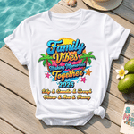 Personalised Family Vibes Multicolor Graphic 100% Cotton T-shirt with Name and Year Summer Holiday Parent-Child Beach Trip Gift for Family
