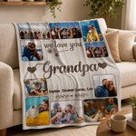 Personalized 10 Family Photos Soft Throw Blanket with 1-8 Names and Text Home Decor Birthday Father's Day Gift for Dad Grandpa
