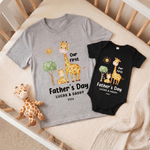 Personalized Our First Father's Day Animal Dad Baby T-shirt Baby Bodysuit Matching Outfit with Name and Year Father's Day Gift for New Dad