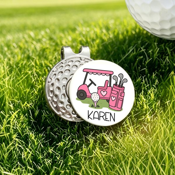 Gepersonaliseerde Magnetische Golf Hoedclip Golfbalmarker met Golfkarontwerp en Naam Cadeau voor Verjaardag en Wedstrijddag voor Golfers