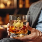 Personalised Gold Badge Wings Crown Initial 10 oz Rock Whiskey Glass with Name Father's Day Birthday Gift for Father Whiskey Lover