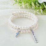 Personalizada Perla Rhinestone Cruz Bouquet Charm con Texto Aniversario Ducha Nupcial Regalo de boda para la novia