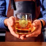 Personalised Gold Badge Wings Crown Initial 10 oz Rock Whiskey Glass with Name Father's Day Birthday Gift for Father Whiskey Lover