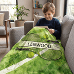 Personalized Tennis Racket Ball Design Soft Throw Blanket with Name Tennis Match Birthday Gift for Tennis Players Lovers