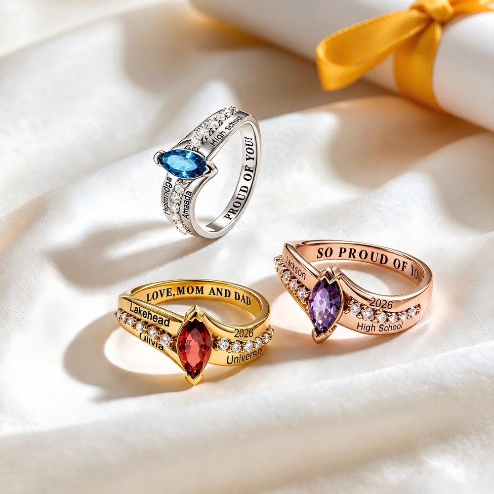Personalized Birthstone Ring with Zircon Class of 2026 Engraved Mementos Jewelry Graduation Gift for Women 3