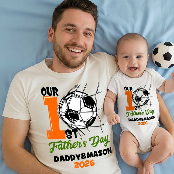 Our 1st Father’s Day Together - Personalized Sport Balls Baby Bodysuit T-shirt Matching Outfit Father's Day Gift