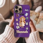 Personalized Cartoon Travel Character Photo Multicolour  Phone Case with Name for iPhone Daily Use Birthday Gift for Traveler Friend