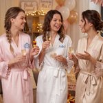 Personalisierte gesticktes Monogramm Satin Spitze-Trim Robe Braut Dusche Bachelorette Party Geschenk für Braut Brautjungfer