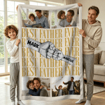Personalized Parent-Child Fist Bump Photo Soft Throw Blanket with Name Room Decor Father's Day Birthday Gift for Father Grandfather
