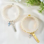 Personalizada Perla Rhinestone Cruz Bouquet Charm con Texto Aniversario Ducha Nupcial Regalo de boda para la novia