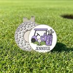Gepersonaliseerde Magnetische Golf Hoedclip Golfbalmarker met Golfkarontwerp en Naam Cadeau voor Verjaardag en Wedstrijddag voor Golfers