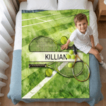 Personalized Tennis Racket Ball Design Soft Throw Blanket with Name Tennis Match Birthday Gift for Tennis Players Lovers
