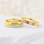Personalized 3-Layer Stack Zircon Heart Birthstone Sterling Silver Ring with Engraved Name Dainty Jewelry Birthday Anniversary Gift for Woman