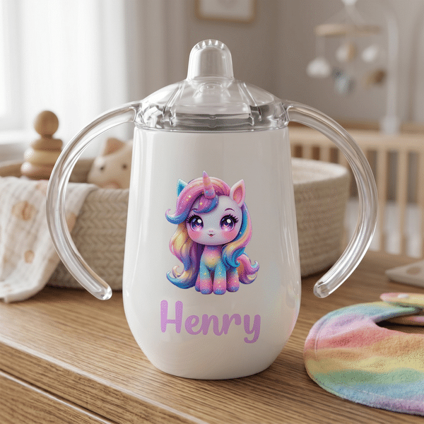 Personlig søt regnbuedyr 10 oz termisk isolert Sippy Cup med navn Bursdag barnedag gave til barn
