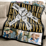 Personalized Parent-Child Fist Bump Photo Soft Throw Blanket with Name Room Decor Father's Day Birthday Gift for Father Grandfather