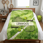Personalized Tennis Racket Ball Design Soft Throw Blanket with Name Tennis Match Birthday Gift for Tennis Players Lovers