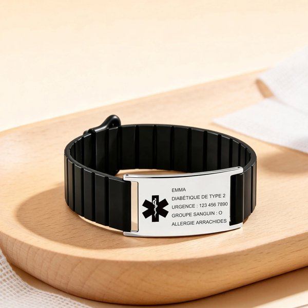 Bracelet d'alerte médicale étanche personnalisé avec symbole médical et nom - Cadeau de voyage à porter au quotidien pour les patients