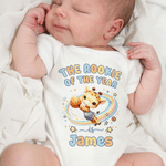 Personalized The Rookie of The Year Cute Basketball Animal 100% Cotton Baby Bodysuit with Name Birthday Baby Shower Gift for Newborns
