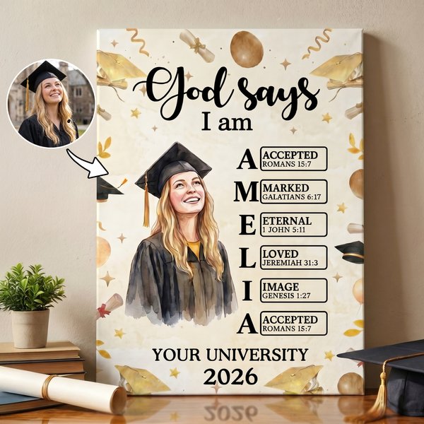 Personalised Graduation Portrait Bible Verse Large Canvas Prints with Name Home Decor Graduation Gift for Graduates