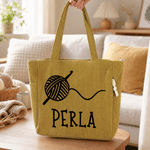 Crochet personnalisé Sac fourre-tout en velours côtelé de grande capacité avec nom Voyage Cadeau d'anniversaire essentiel pour les passionnés de tricot