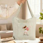 Personalizzato Cartoon nascita Flower Girl Grande Tote Bag in velluto a coste con nome Compleanno Damigella d'onore Proposta regalo per le donne Ragazze