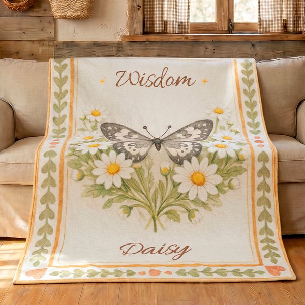 Personalized Watercolor Birth Flower Butterfly Soft Throw Blanket with Title and Name Home Decor Daily Use Birthday Gift for Girl Woman