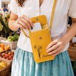 Henkilökohtainen Line Art Style Birth Flower PU Nahka Crossbody laukku nimi ja kosketusnäytön ikkuna Travel Päivittäinen käyttö Syntymäpäivä lahja naisille