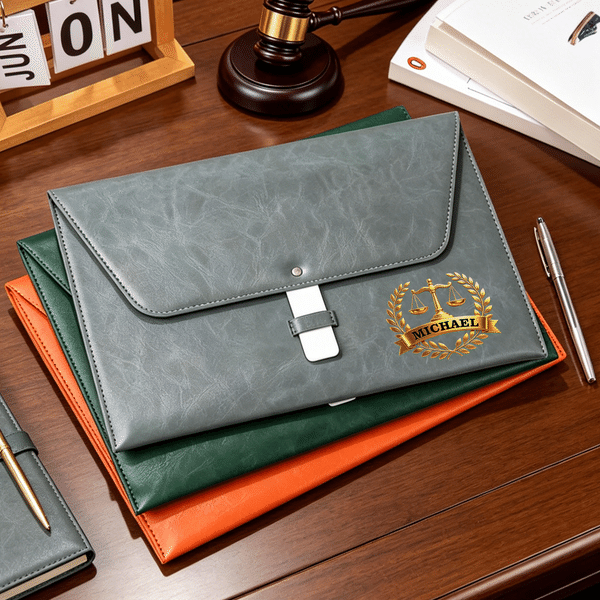 Personalized Scales of Justice Waterproof PU Leather A4 File Folder with Name Business Trip Essentials Office Birthday Gift for Office Worker Lawyer