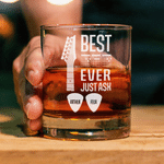 Personalised Guitar Headstock Best Dad Ever 10 oz Rock Whiskey Glass with 1-10 Names Father's Day Birthday Gift for Dad Guitar Lover