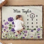 Personalizada Nacimiento Flor Borla Suave manta con nombre y fecha Decoración del hogar Baby Shower Cumpleaños Regalo para recién nacido Nueva mamá