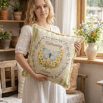 Personalized Stripes Birth Flower Butterfly Soft Throw Pillow Home Decor Birthday Gift for Woman Mother