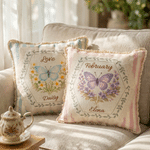 Personalized Stripes Birth Flower Butterfly Soft Throw Pillow Home Decor Birthday Gift for Woman Mother
