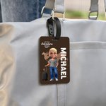 Personlig bagagetagg med namn och karaktär present till par och familj födelsedagspresent årsdag resetillbehör