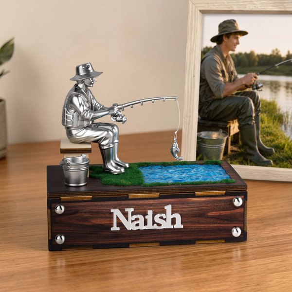 Personalised 3D Fishing Figurine with Name Office Desk Decoration Birthday Father's Day Gift for Fisherman Dad Man