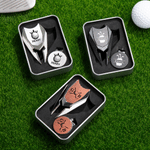 Elementi personalizzati per il golf Strumento per la riparazione delle scanalature Set di clip magnetiche per cappelli con iniziali del nome e custodia Regalo di compleanno per il giorno del gioco per