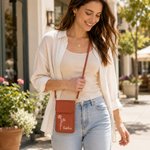Henkilökohtainen Line Art Style Birth Flower PU Nahka Crossbody laukku nimi ja kosketusnäytön ikkuna Travel Päivittäinen käyttö Syntymäpäivä lahja naisille