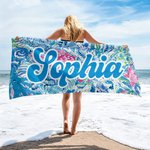 Toalla de Playa Personalizada con Nombre Floral Suave de Secado Rápido Fiesta en la Playa Regalo de Viaje en Verano para Mujer Niña
